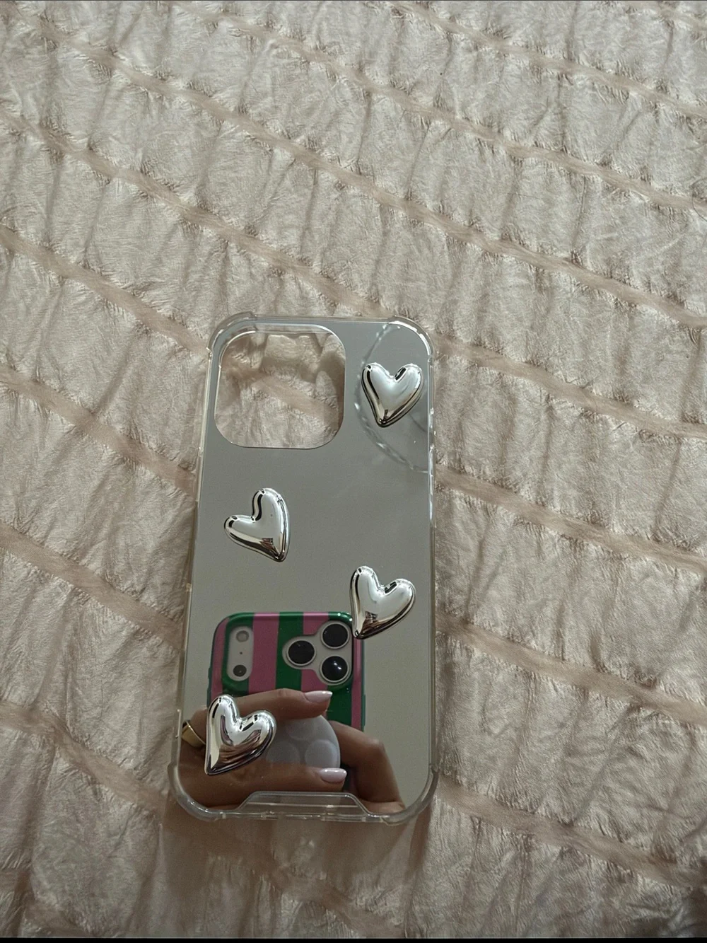 Clear Silver Heart Accent Phone Case - Mirror Finish